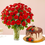 Load image into Gallery viewer, 1 Kg Red Velvet Cake With Pink Floral Arrangement
