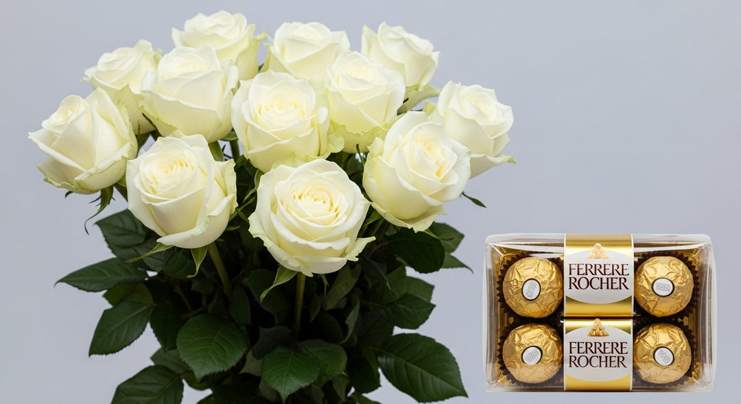 White Roses Bunch and Ferrero Rocher