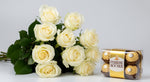 Load image into Gallery viewer, White Roses Bunch and Ferrero Rocher
