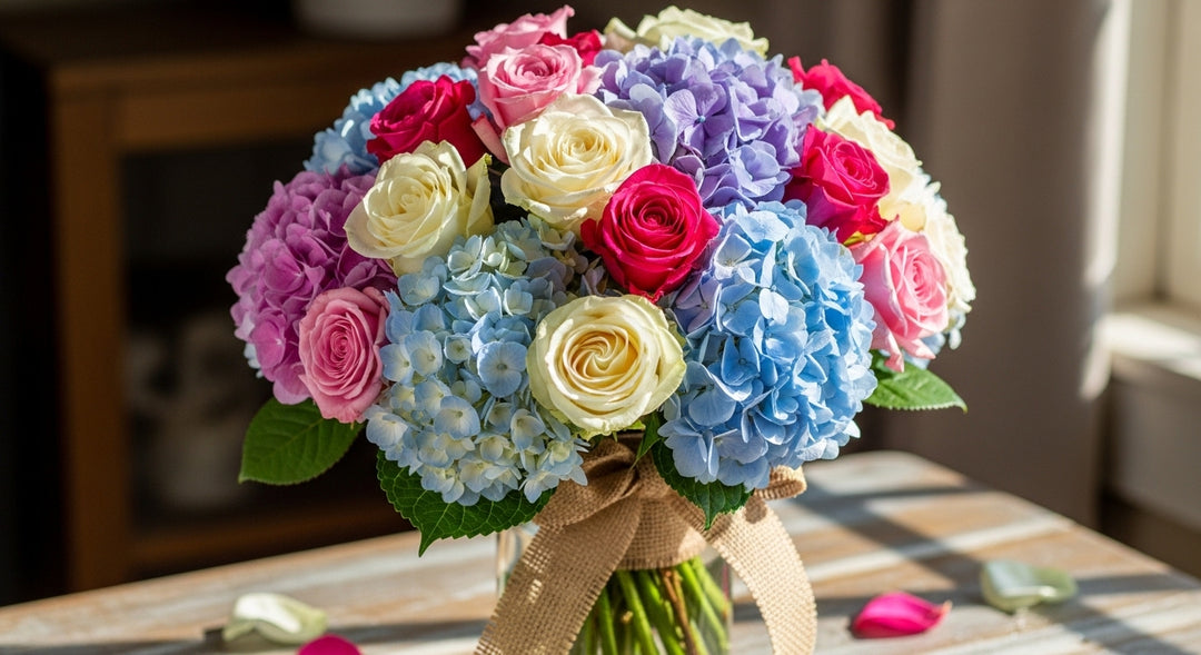 Appealing Roses N Hydrangea Bouquet