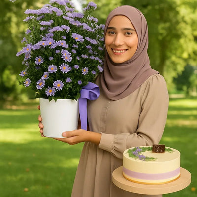 Aster Flower and Cake Combo - bestgift