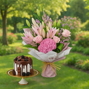 Grand Pink Petals with Chocolate Cake - bestgift