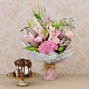 Grand Pink Petals with Chocolate Cake - bestgift