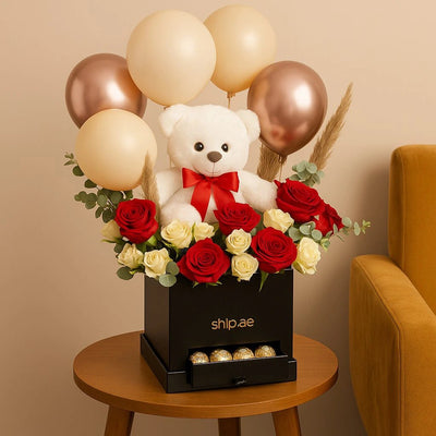 Teddy Balloon and Flower Box with Chocolates - bestgift
