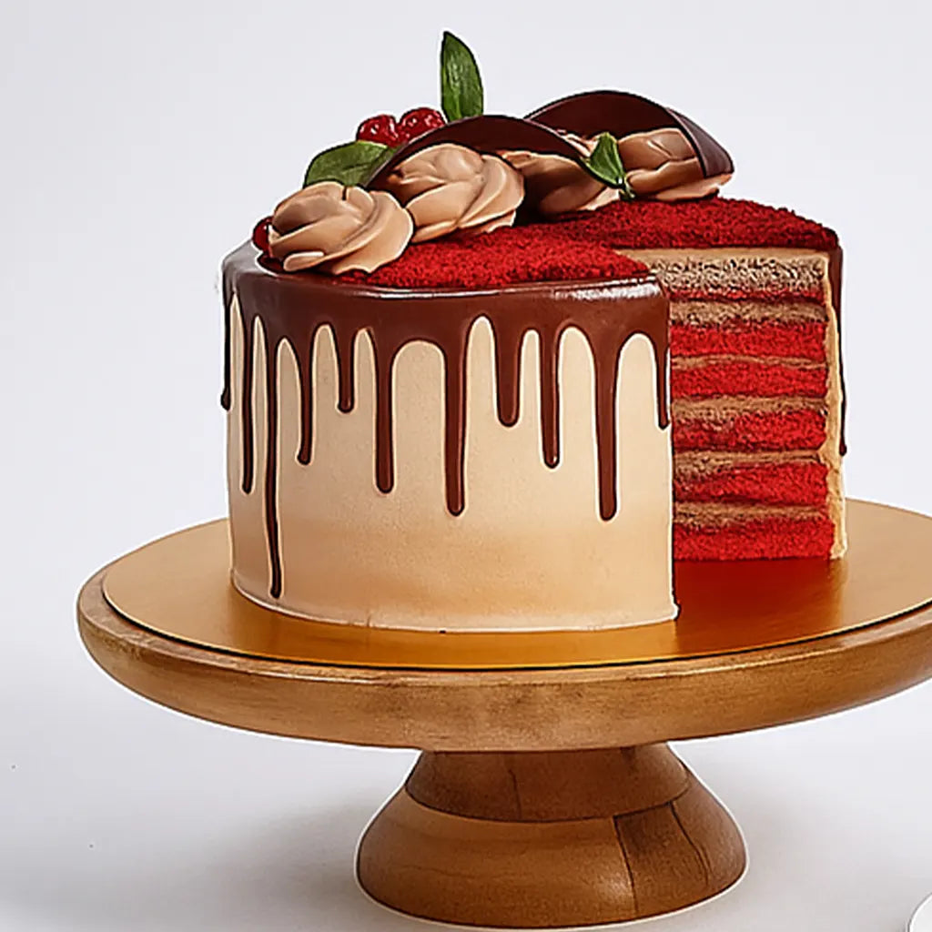 1 Kg Chocolaty Red Velvet Cake With 50 Roses Arrangement