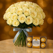 White Roses Bunch and Ferrero Rocher - bestgift